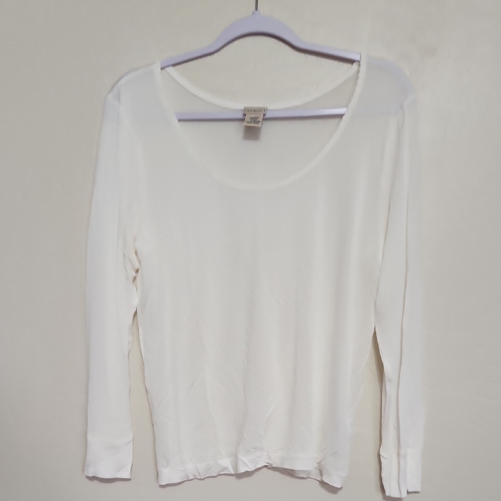 L.L. Bean Elegant Cream Sheer Long Sleeve Top